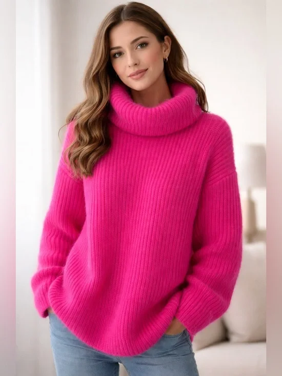 Vintage STUDIO Michele Stuart Mohair Sweater | Hot Pink | Oversized Cozy Knit - Picture 2 of 9